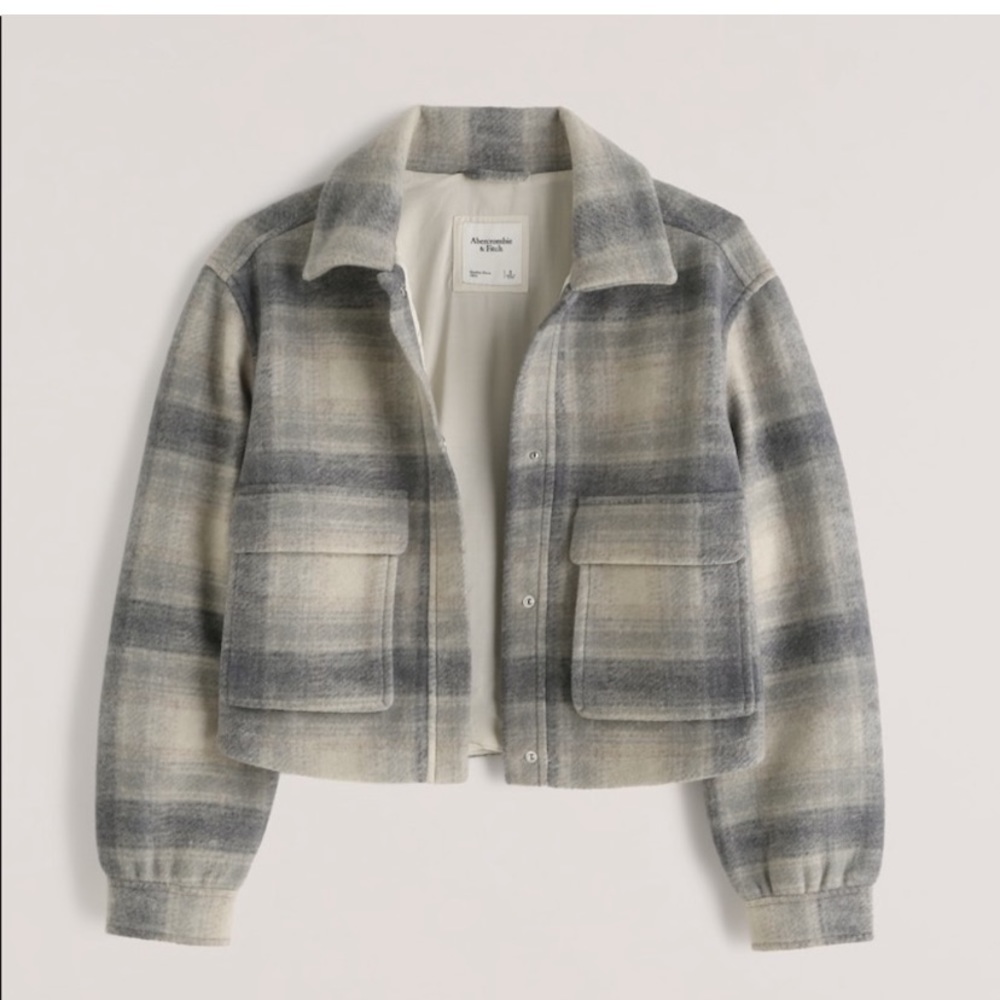 ABERCROMBIE • Blue Cropped Wool-Blend Jacket • Size Medium